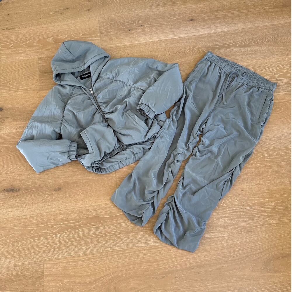 Dolce & Gabbana Zip Up Silk Hooded Jacket and Pants Size M Gray